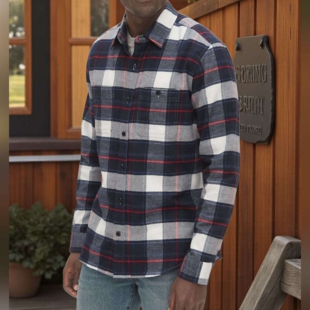 Gap Unisex Standard Fit 100% Cotton Navy and White Plaid Shirt Size L